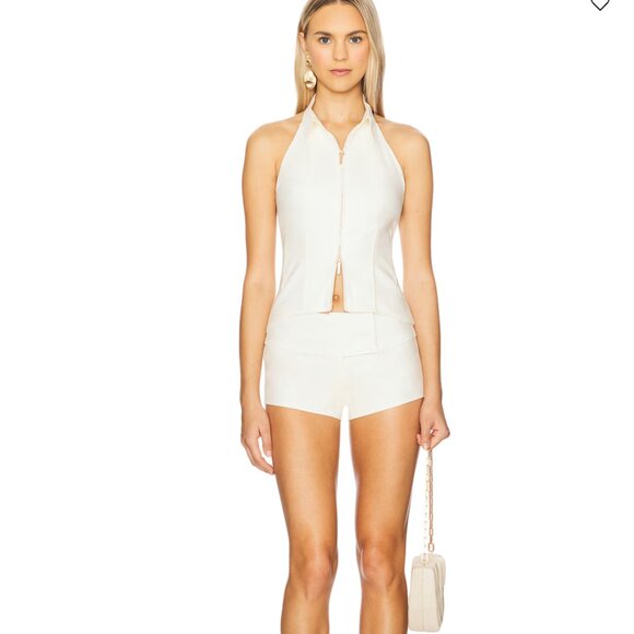 Cult Gaia Denny Linen Micro Mini Shorts (Off White, 0) - Picture 4 of 8